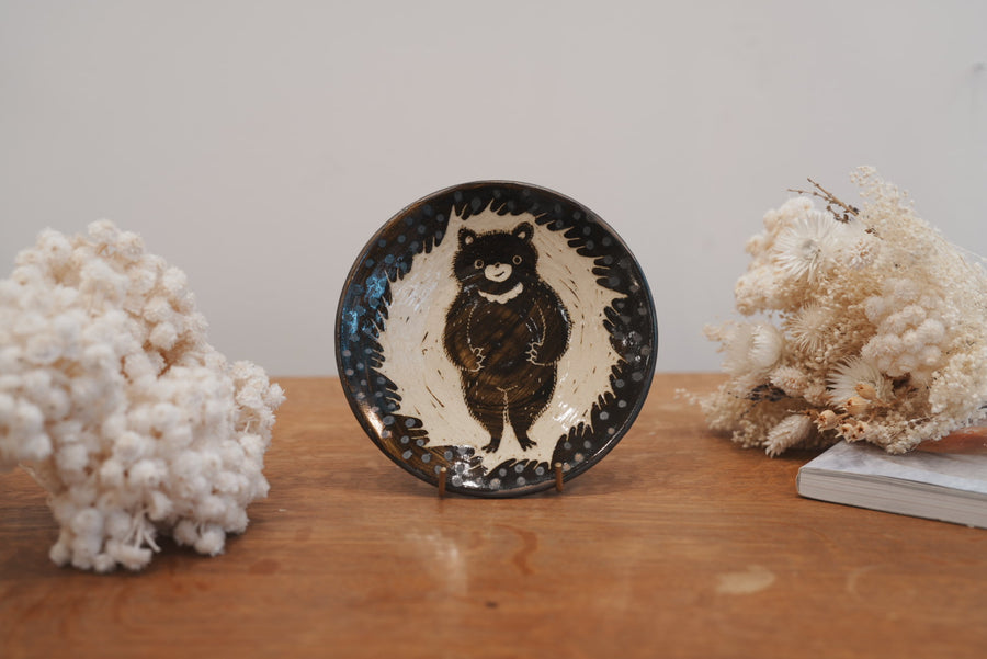 Tomoko Kubo コンガリ舍 Bear Plate Black and White TK14