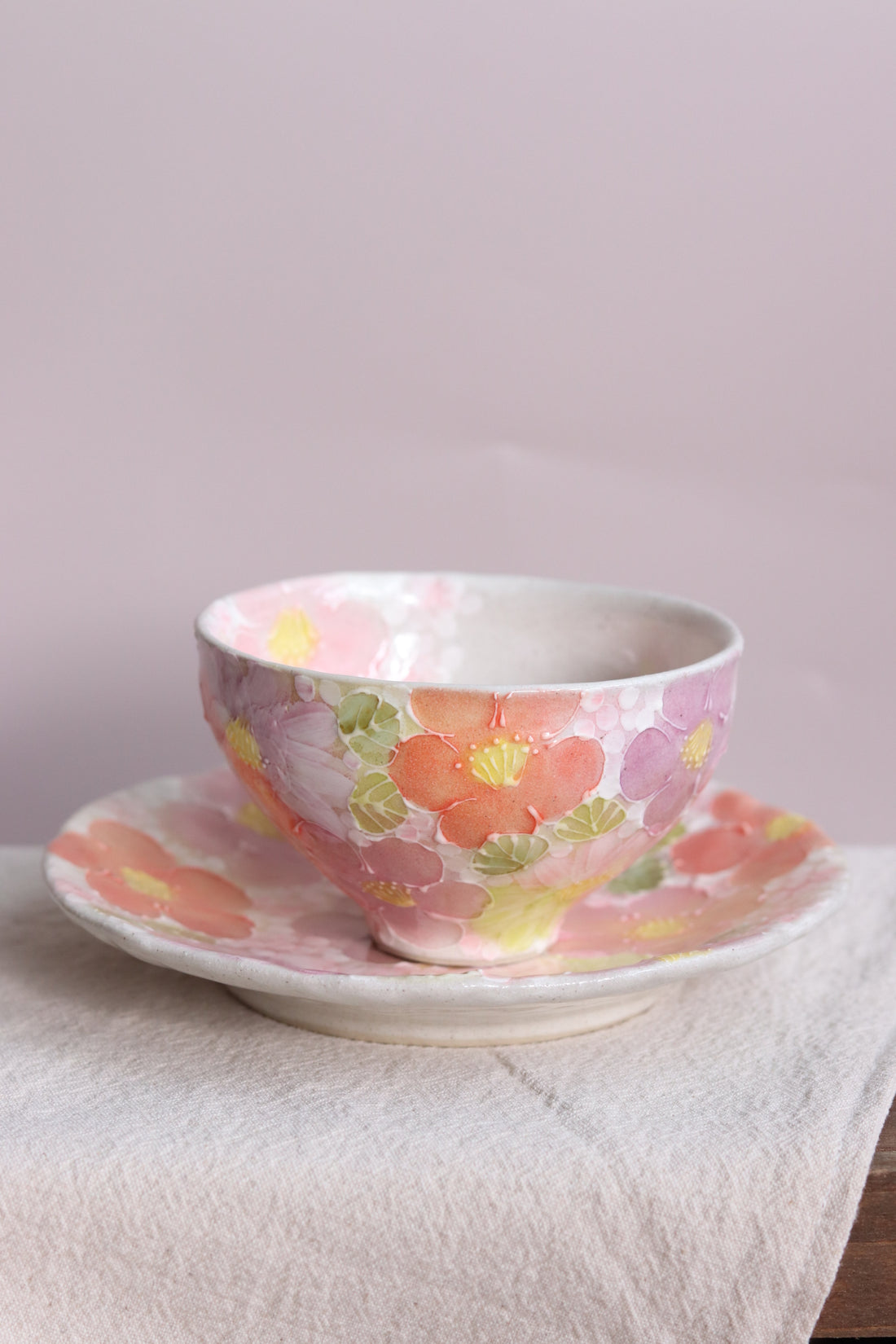 Seto Ware Flower Coffee Cup With Saucer