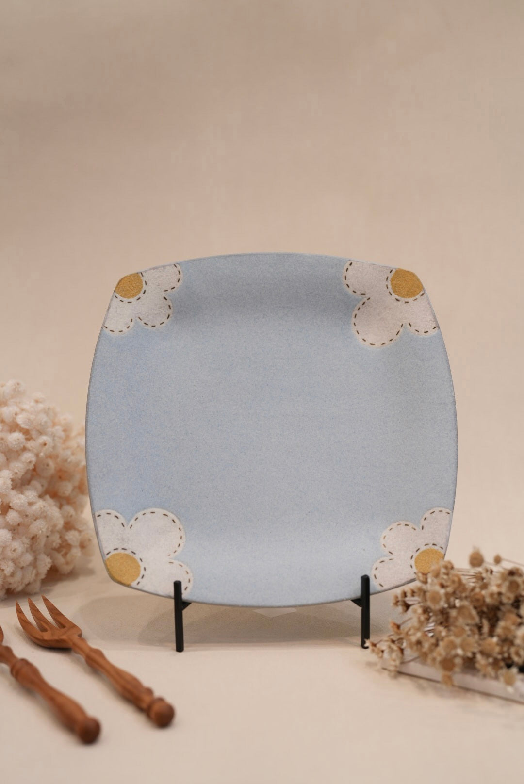 Kei Mitsumochi ミツ持啓 24cm Square Plate - Blue Flower KM20