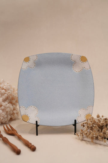 Kei Mitsumochi ミツ持啓 24cm Square Plate - Blue Flower KM20