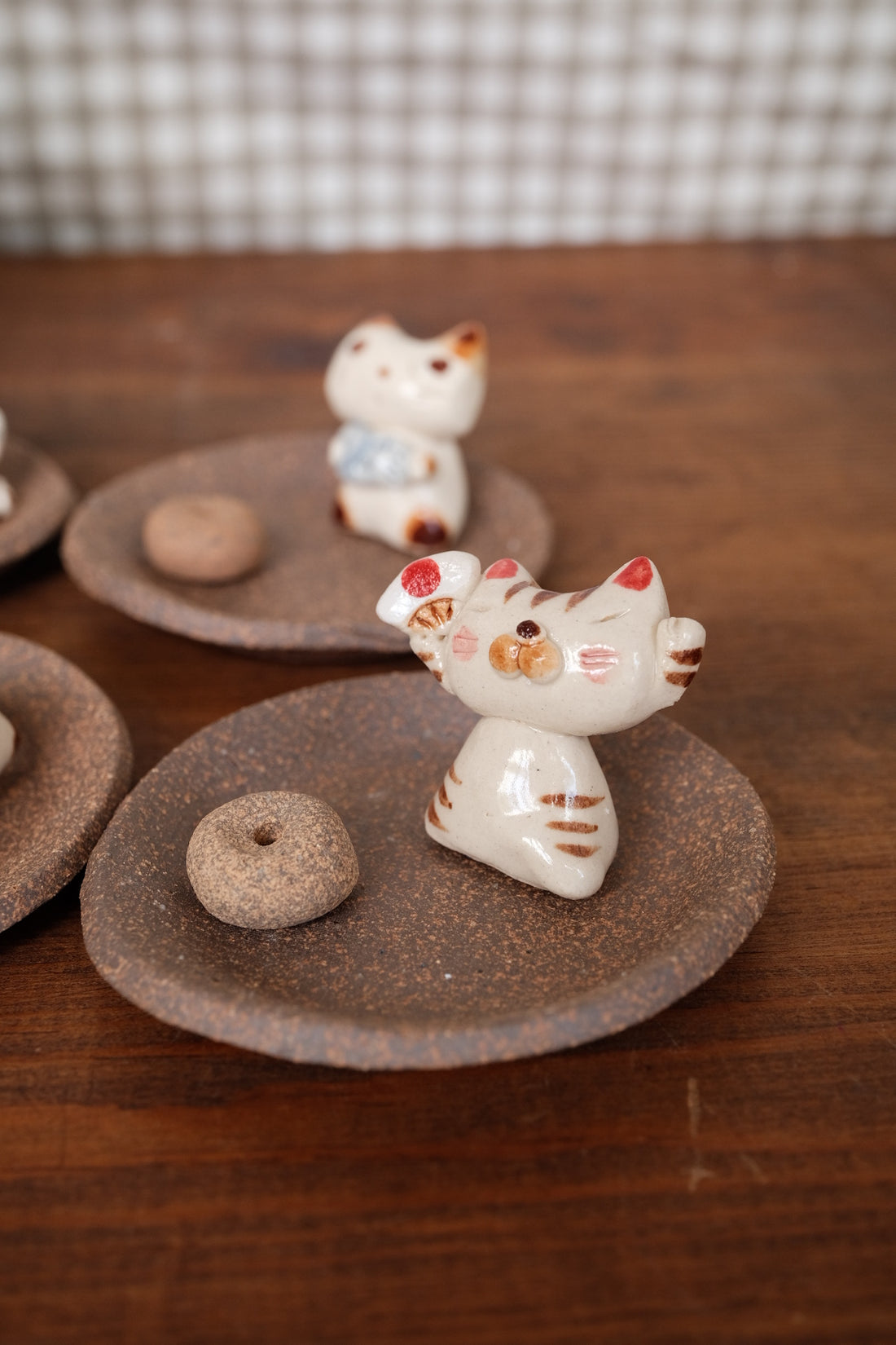 Japanese Clay Animals Incense Holder - Cat Collection