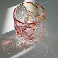 Edo Kiriko Whisky Glass Rock Glass "Flower" Yellow/Red by Junichi Nabetani, Master of traditional crafts