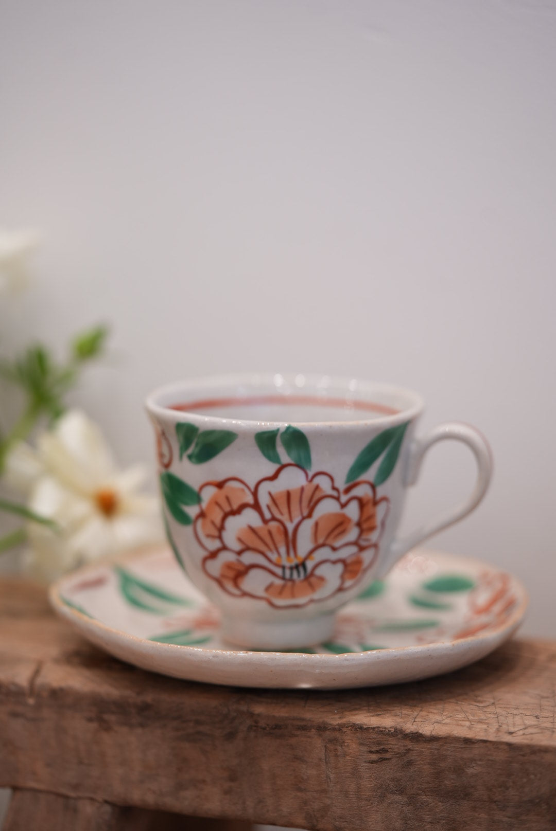 Seto Ware Flower Coffee Mug and Saucer Set