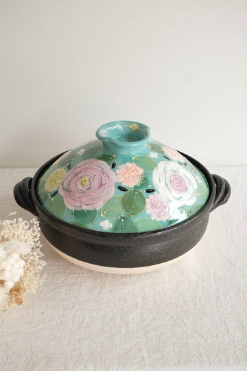 Setoware Flower Donabe Claypot - Size 8