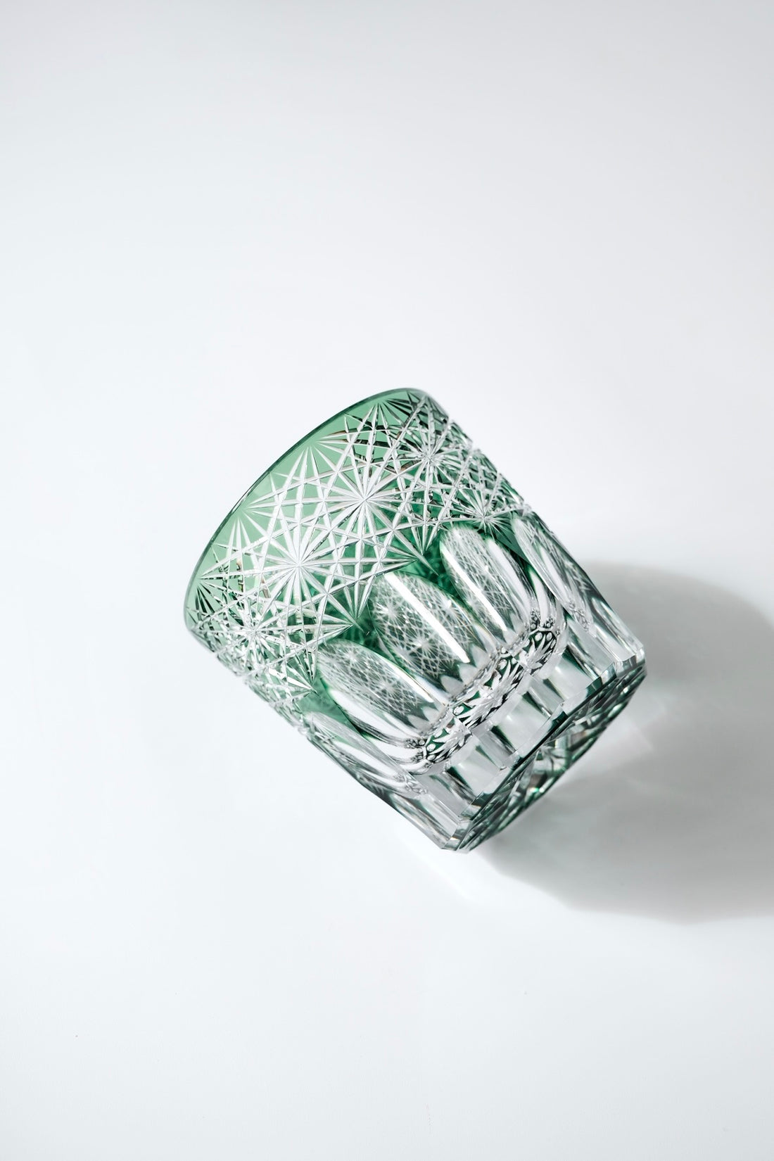 Edo Kiriko Whisky Glass Rock Glass "Large Chrysanthemum" Green by Junichi Nabetani, Master of traditional crafts