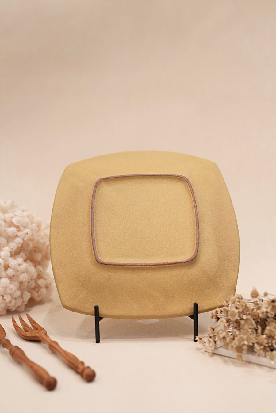 Kei Mitsumochi ミツ持啓 24cm Square Plate - Yellow Flower KM21