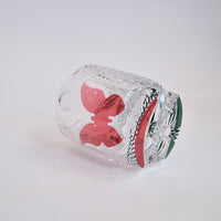 Edo Kiriko Whisky Glass Rock Glass "Buttfly with Flower" Green/Red by Junichi Nabetani, Master of traditional crafts