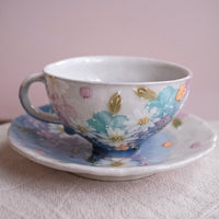 Seto Ware Flower Coffee Cup With Saucer