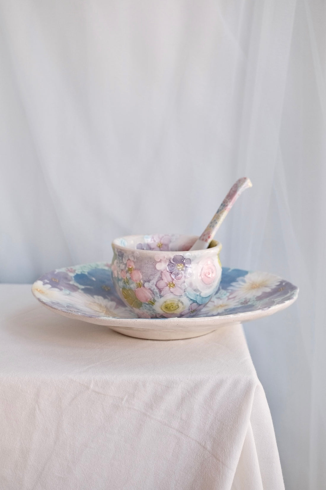 Seto Ware Flower Purple Pasta Plate