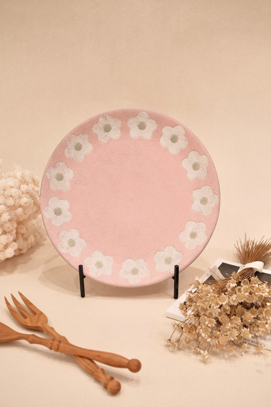 Kei Mitsumochi ミツ持啓 Flower Rim Pink Round Plate-Large  KM40