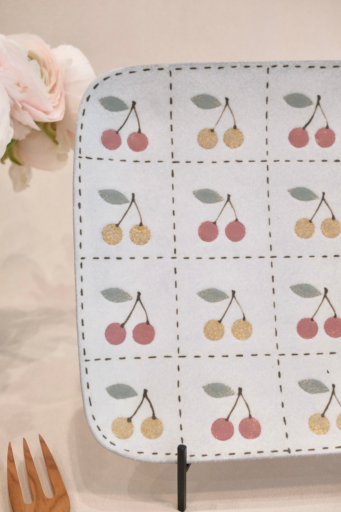 Kei Mitsumochi ミツ持啓 Square Plate - Checked Pattern Mix Cherry KM17