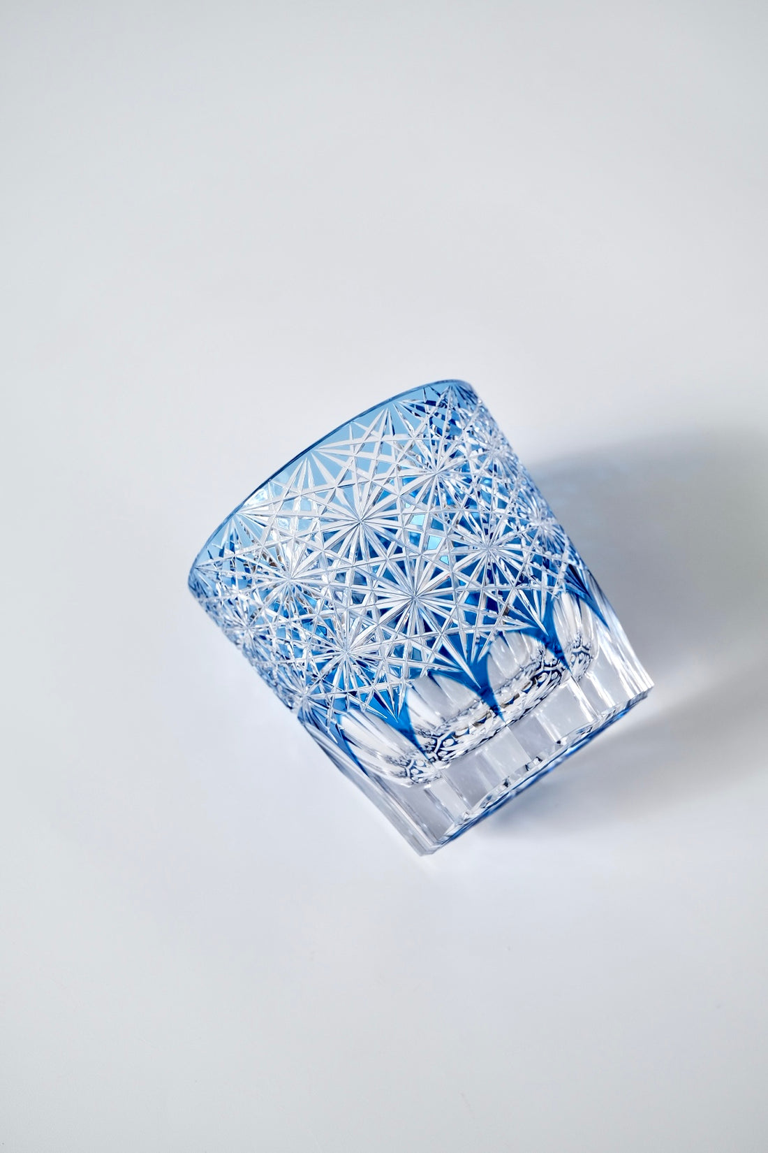 Edo Kiriko Whisky Glass Rock Glass "Large Chrysanthemum" Blue by Junichi Nabetani, Master of traditional crafts