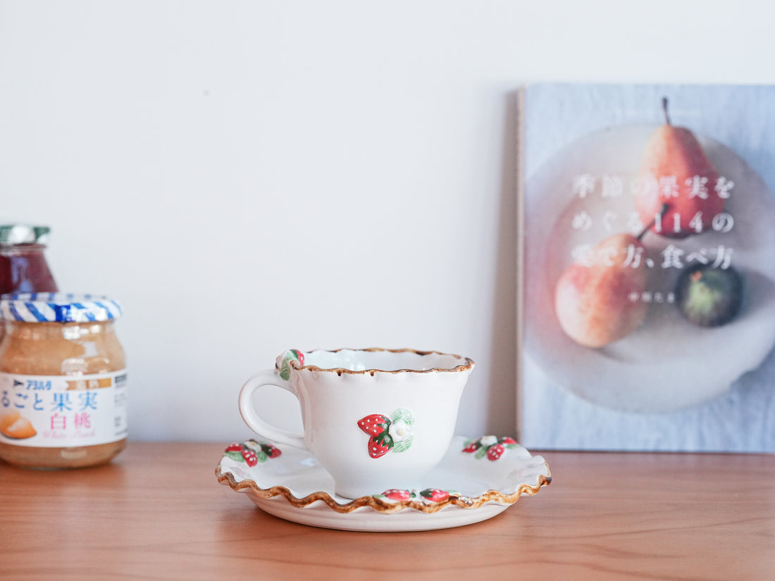 Aiko Miura 三浦愛子 Strawberry Mug with Saucer - White AM14
