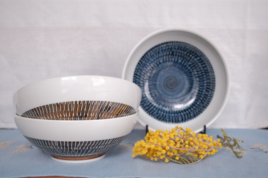 Minoware Ramen Bowl Blue & Brown