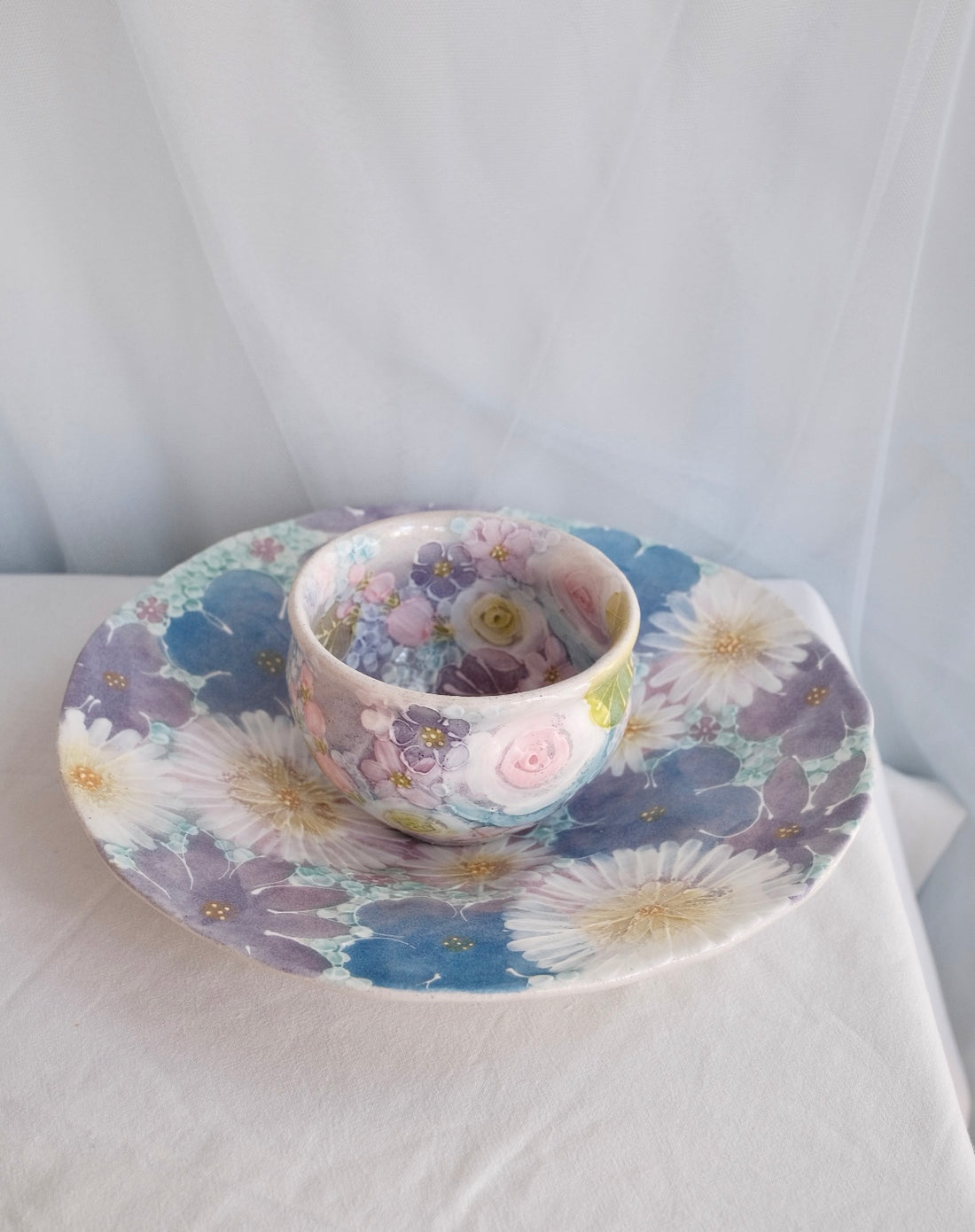 Seto Ware Flower Purple Pasta Plate