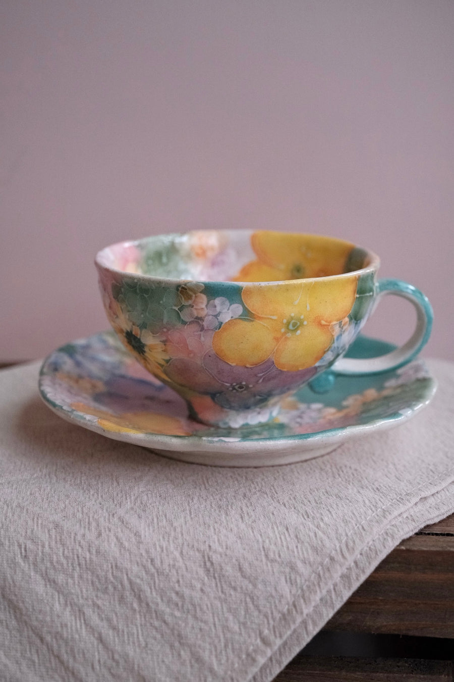 Seto Ware Flower Coffee Cup With Saucer