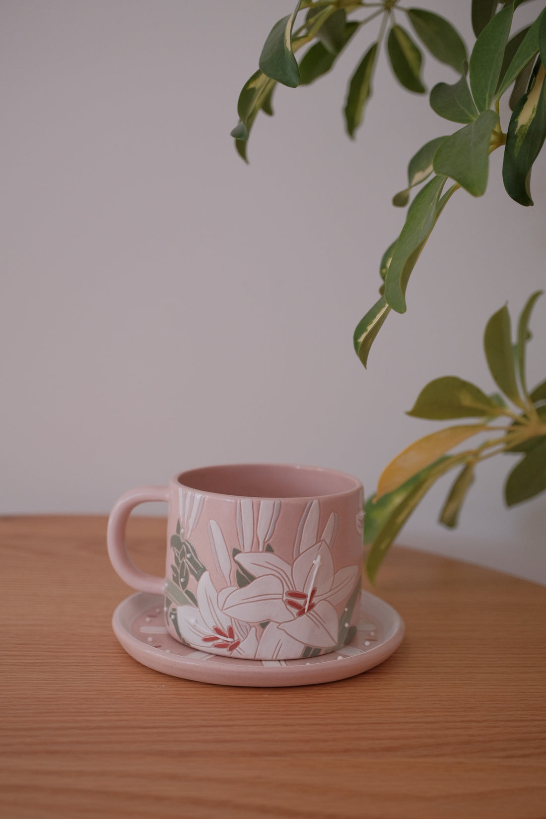 BAIYA Studio Pink Lily Coffee Mug w Saucer