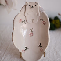 Tsubouchi Mayumi 坪内真弓 Bear Shaped Oval Mini Plate MT05 - Flower