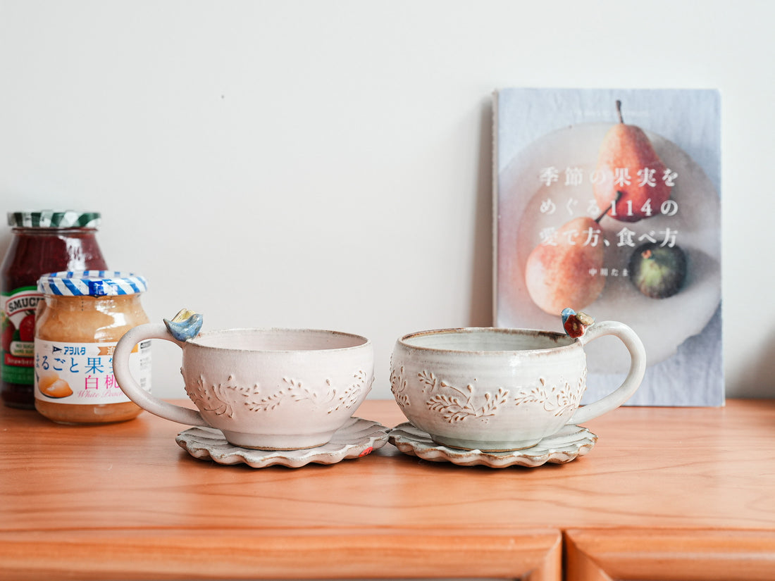 Satomi Motohashi 本橋里美 Bird and Flower Mug and Saucer SM18