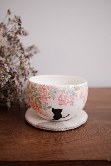 Baizhi Studio- Wisteria Black Cat Coffee/Tea Egg Shape Cup