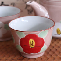 Arita Ware Hasami-Yaki Hand-Painted Pink Camellia Glaze Tea Set (1 Teapot + 2 Teacups)