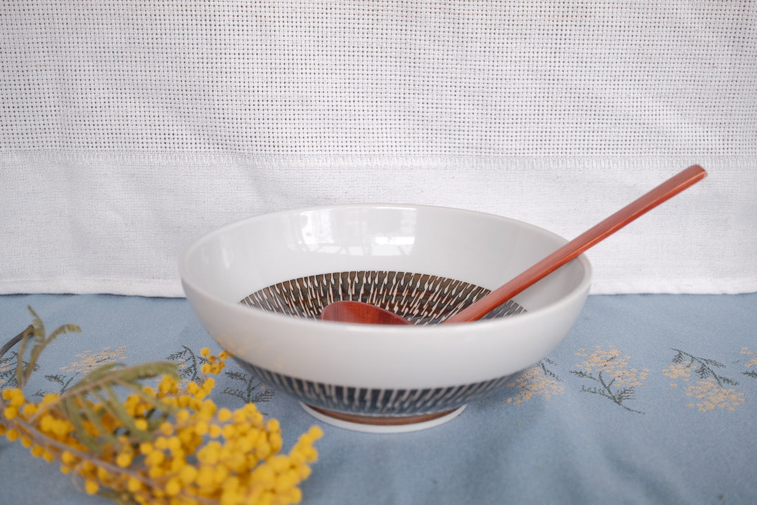 Minoware Ramen Bowl Blue & Brown