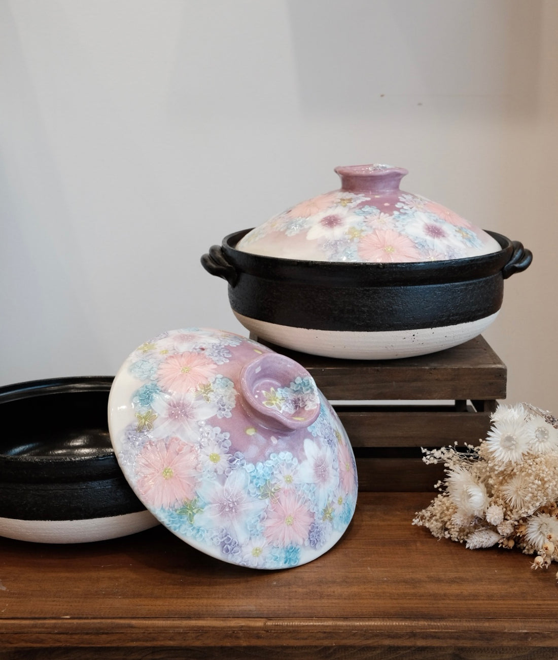Setoware Flower Donabe Claypot - Purple