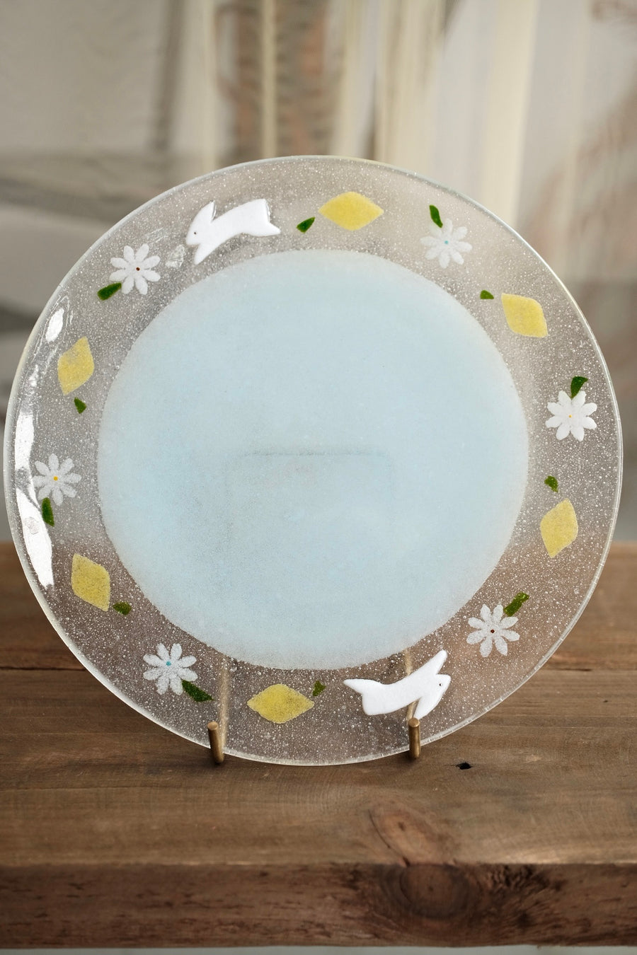 Fuji Glass Studio Blue Rabbit Lemon Flower Plate 18cm