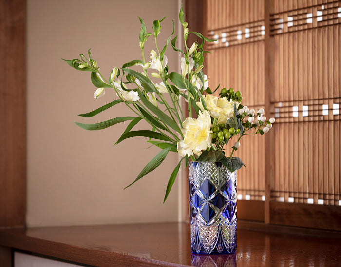 Kagami Crystal - Flower Vase, Edo Kiriko “Hishi-Yotsu-Hana”