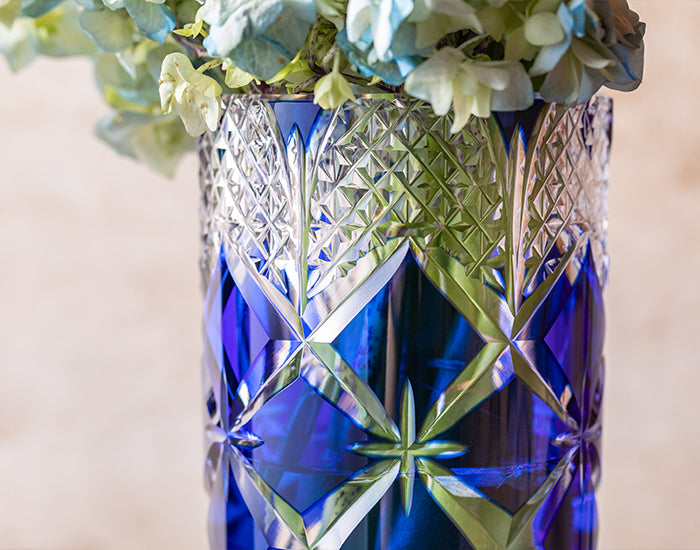 Kagami Crystal - Flower Vase, Edo Kiriko “Hishi-Yotsu-Hana”