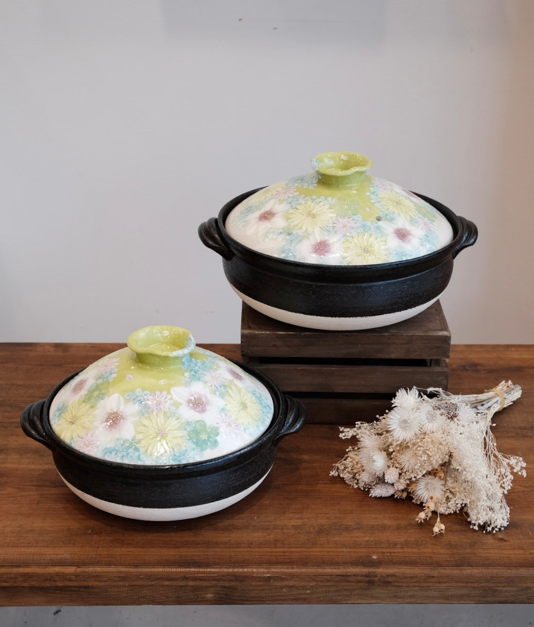 Setoware Flower Donabe Claypot - Green