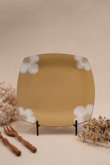 Kei Mitsumochi ミツ持啓 24cm Square Plate - Yellow Flower KM21