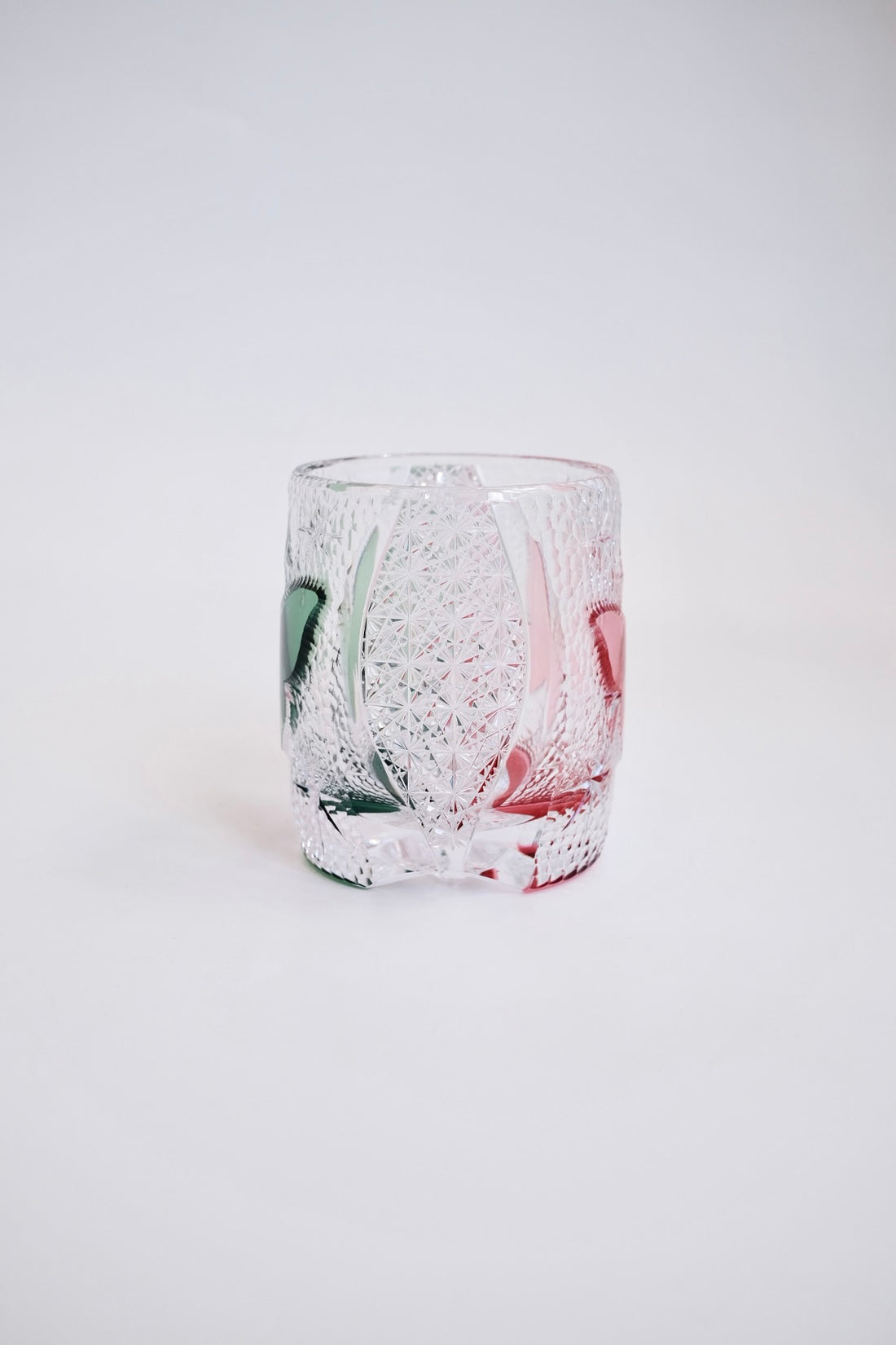 Edo Kiriko Whisky Glass Rock Glass "Butterfly" Green/Red by Junichi Nabetani, Master of traditional crafts
