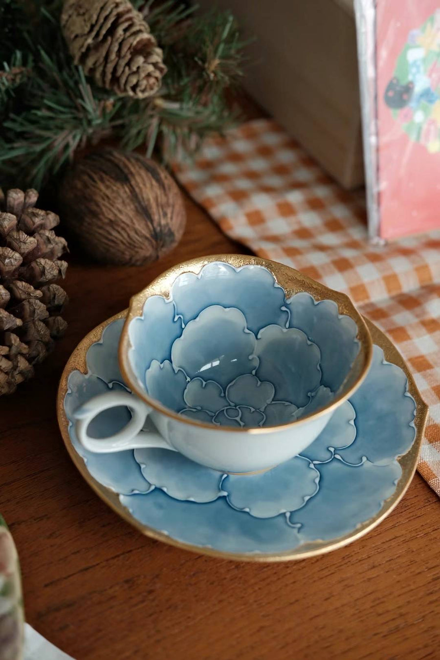 Arita Ware Peony Coffee Tea Cup with Saucer - Gift Set