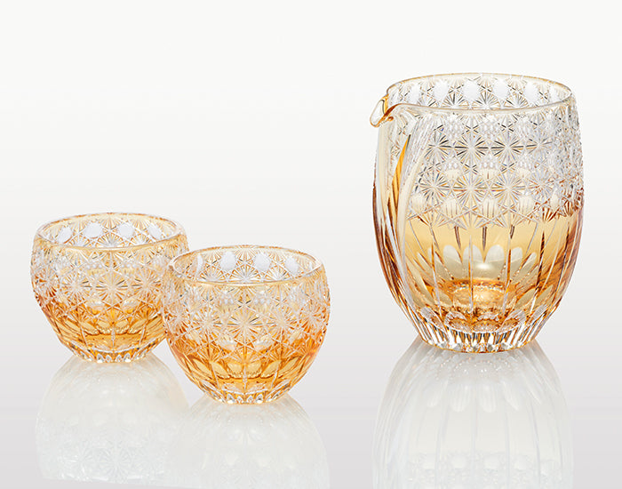 Kagami Crystal - Sake Barware, Edo Kiriko "Fuka (Dazzling Wind)" by Junichi Nabetani