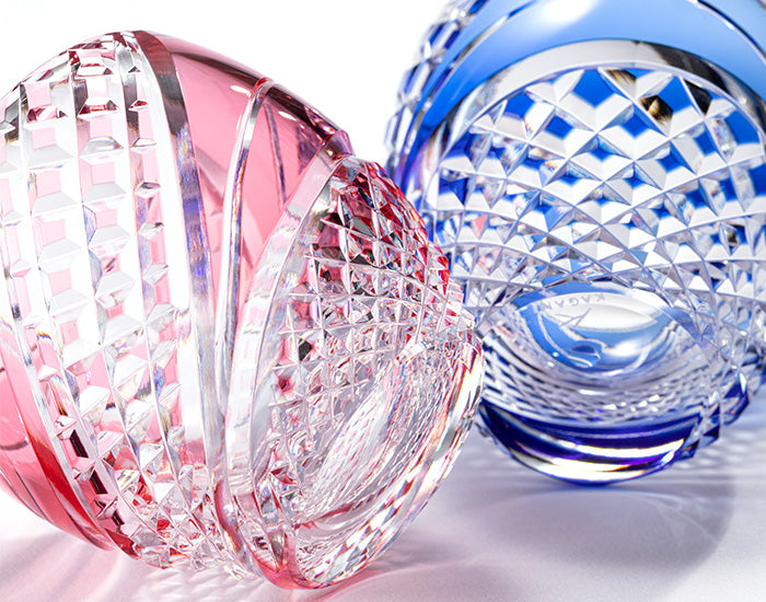 Kagami Crystal - Sake Glass, Edo Kiriko "Fish scales strip" Blue