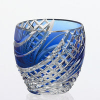 Kagami Crystal - Sake Glass, Edo Kiriko "Fish scales strip" Blue