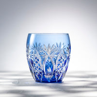 Kagami Crystal - Whiskey Glass, Edo Kiriko “Bamboo Fence & Star” - Blue