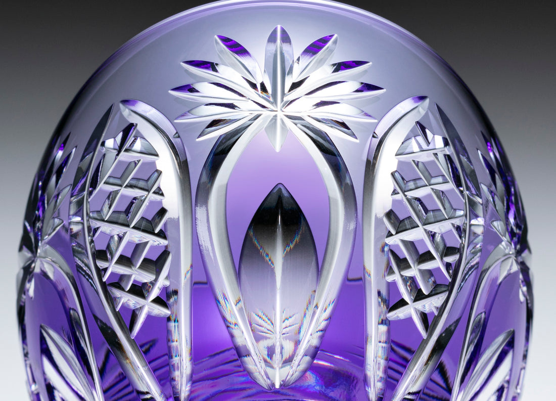 Kagami Crystal - Whiskey Glass, Edo Kiriko “Bamboo Fence & Star” - Purple