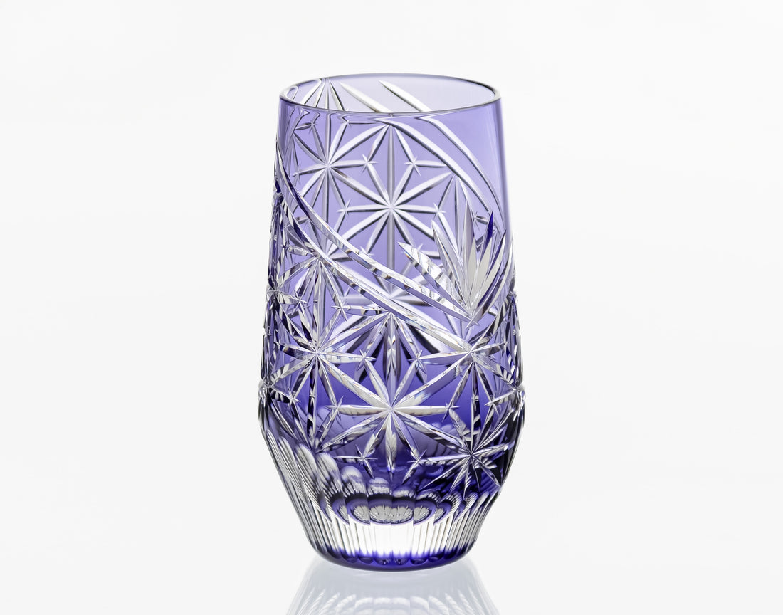 Kagami Crystal - Tumbler, Edo Kiriko “Asanoha” or “Hemp Leaves”