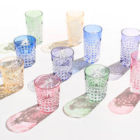 Kagami Crystal - A Pair of Whiskey Glasses, Edo Kiriko “Drape & Tetragonal Basket Weave”