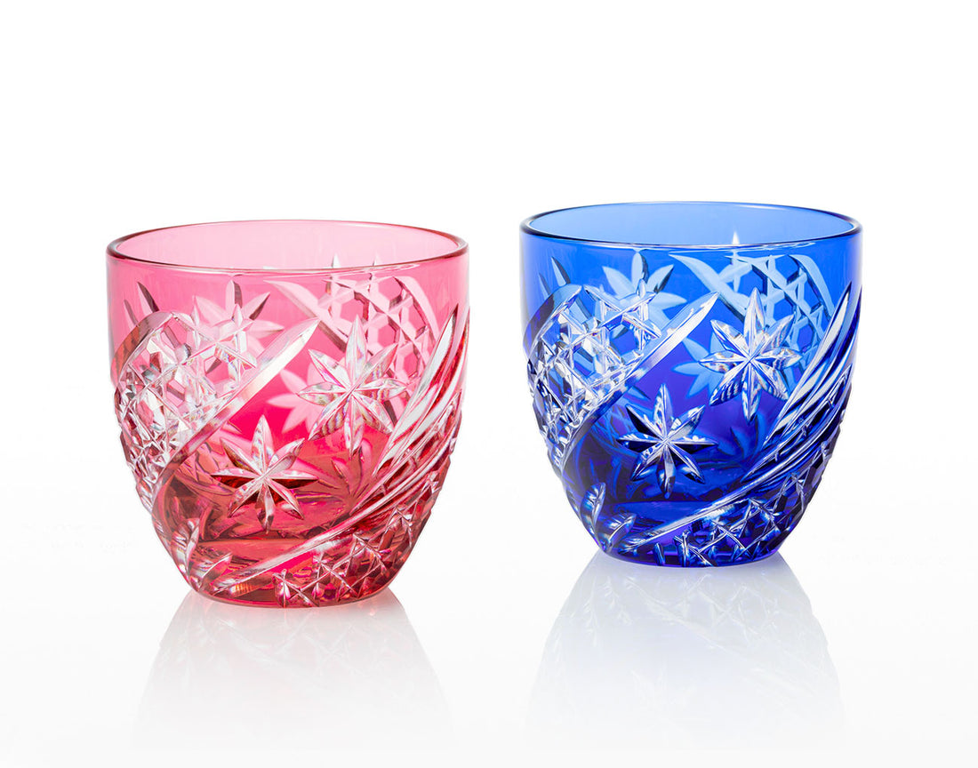 Kagami Crystal - A pair of Sake Glasses, Edo Kiriko “Seibo (starry sky)”