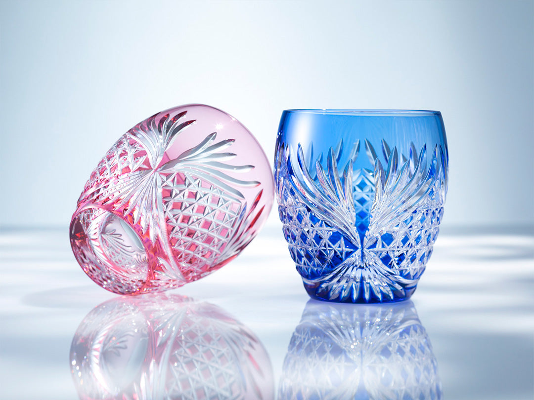 Kagami Crystal - A pair of Whisky Glasses, Edo Kiriko “Rokkaku (deer antlers)”