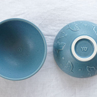Mashiko Pottery Yoshizawa Blue Bird Rice Bowl