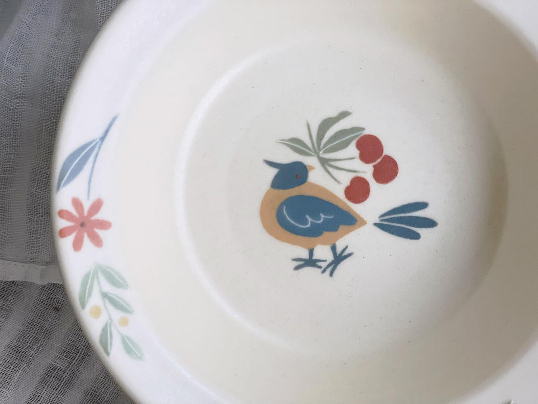 Buncho Pottery 6寸/Parakeet and cherries deep plate