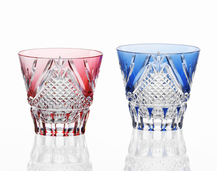 Kagami Crystal - A Pair of Sake Glasses, Edo Kiriko &quot;Fuji&quot;
