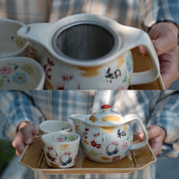 夕立窑手绘风格茶壶茶杯礼盒套装