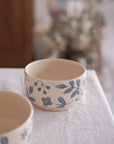 Buncho Pottery /Small bowl full of flowers - Blue