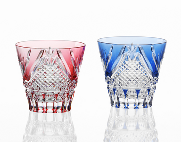 Kagami Crystal - A Pair of Sake Glasses, Edo Kiriko "Fuji"