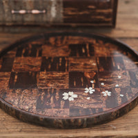 Yatsuyanagi Shell Inlay Sakura Round Tea Tray Checkered Pattern